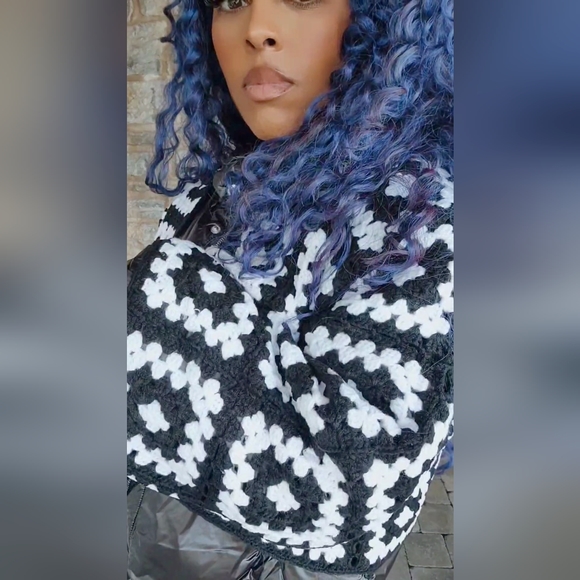 Miz Puffer Crochet: Detachable Contrast Knit Cardigan Vinyl Winter Coat L XL - Picture 11 of 17